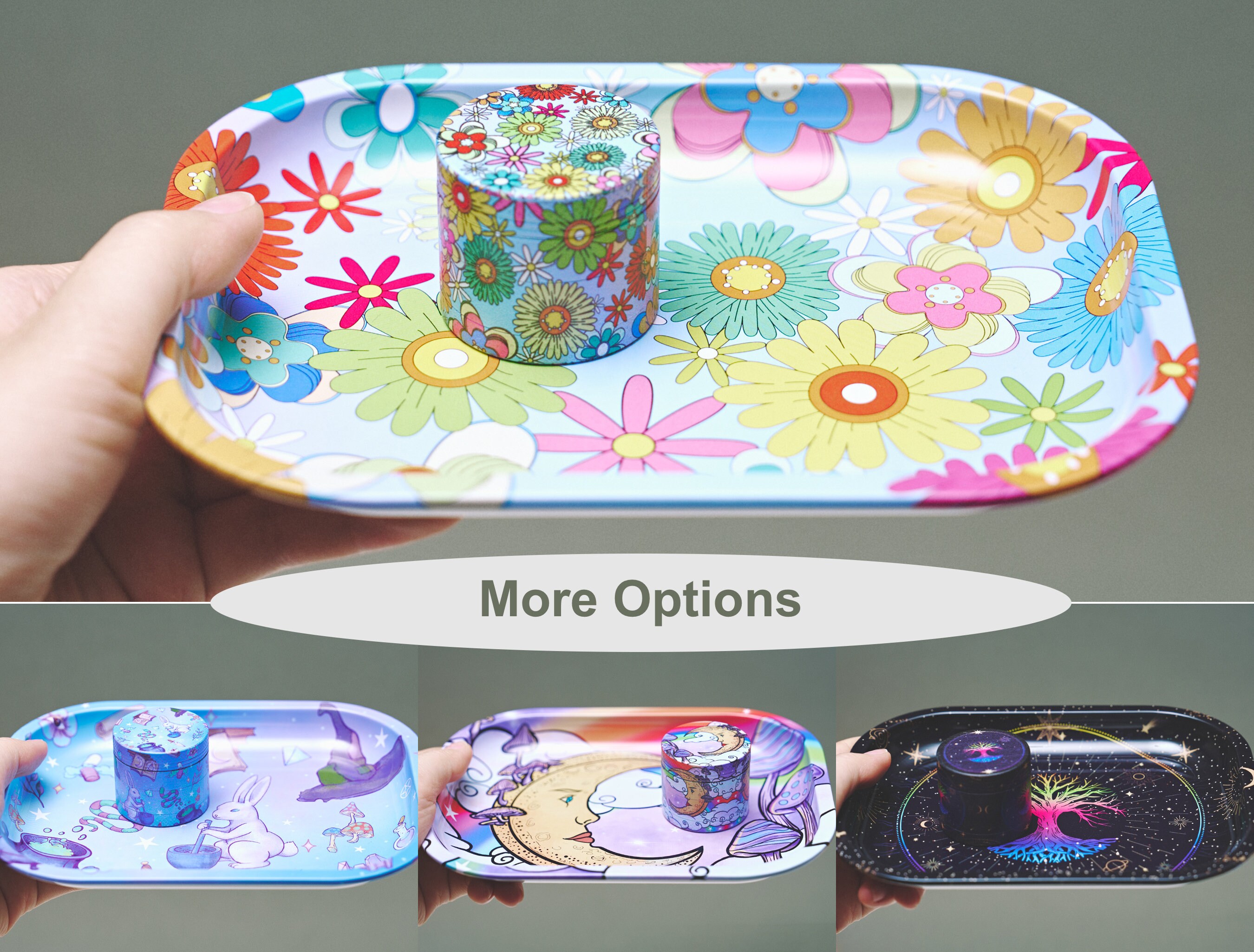 Rolling Tray Sets Cute Flower Psychedelic Tray Grinder Etsy