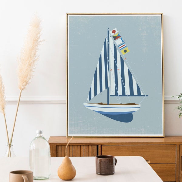 Instant Download - Vintage Sailboat Print - Nautical Digital Artwork - Beach House Wall Decor - 300dpi