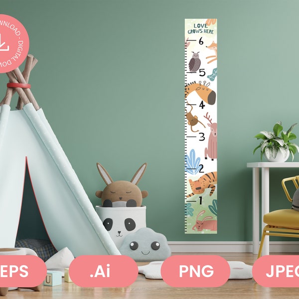 Child Growth Chart - Digital Download - Animal Themed Growth Chart - ai, eps, png, jpeg - Gender Neutral Growth Chart Download