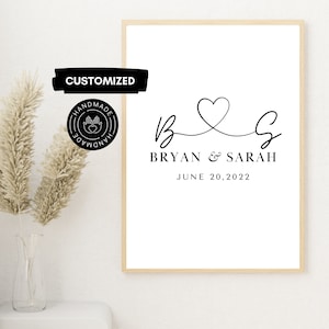 Custom Couple Names And Date Canvas Template | Personalized Couples Poster, Minimalist Wedding Gift, Engagement Gift, Digital Download