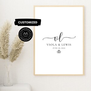 Custom Couple Names And Date Canvas Template | Personalized Couples Poster, Minimalist Wedding Gift, Engagement Gift, Digital Download
