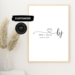 Custom Couple Names And Date Canvas Template | Personalized Couples Poster, Minimalist Wedding Gift, Engagement Gift, Digital Download