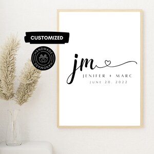 Custom Couple Names And Date Canvas Template | Personalized Couples Poster, Minimalist Wedding Gift, Engagement Gift, Digital Download