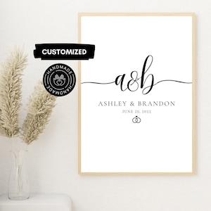 Custom Couple Names And Date Canvas Template | Personalized Couples Poster, Minimalist Wedding Gift, Engagement Gift, Digital Download