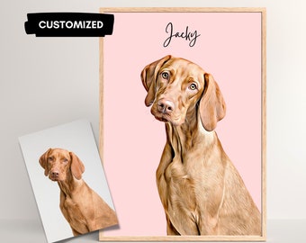 Custom Dog Portrait. Personalized pet poster with photo & name | Dog wall art for pet lovers, Digital Download to print on poster or canvas