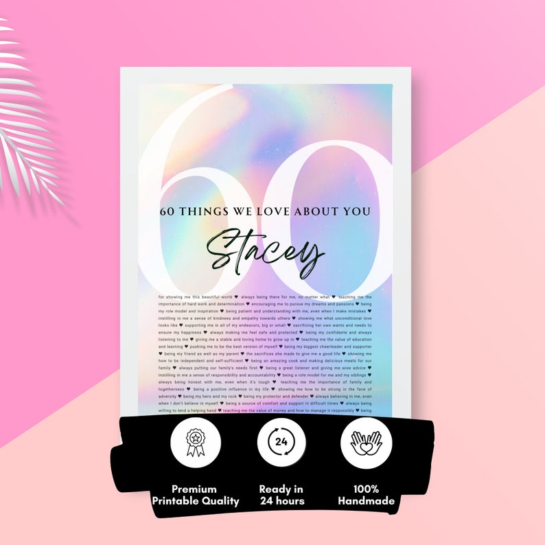 60 Things We Love About You | Personalized 60th Birthday Gift, 60th ...