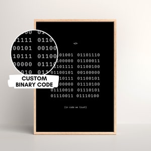 Custom Binary Code Wall Art Poster - coding art, friends gift, quote poster, secret message, geek, minimal design poster, digital download