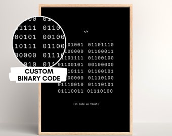 Custom Binary Code Wall Art Poster - coding art, friends gift, quote poster, secret message, geek, minimal design poster, digital download
