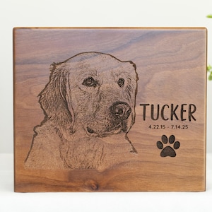 Personalized 100% Natural Black Walnut Wood Pet Urn with Custom Photo Engraving