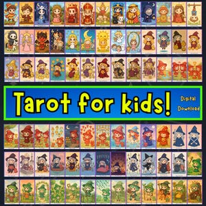 78 Tarot Chibi Kawaii para niños con simbología Rider Waite Infantil + Guía de Lectura + Licencia comercial · 3"x5" · Alta Calidad PNG/PDF