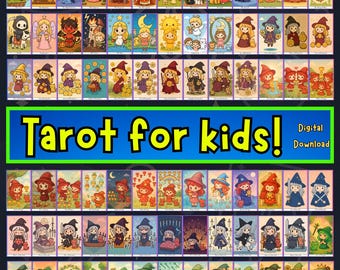 78 Chibi Kawaii Tarot Cards for Kids Child-Friendly Rider Waite Symbolism + Reading Guide + Commercial License, 3"x5" · High-Quality PNG/PDF