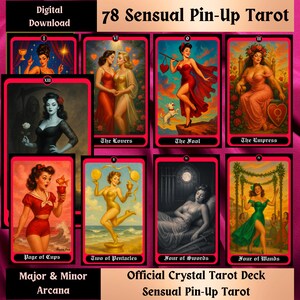 Baraja de tarot Pin-Up de 78 cartas, oráculo de estilo vintage para adivinación y guía espiritual, lectura de tarot artístico digital único