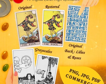 Tarot Deck Rider Waite Super Pack + Guide | Restored + Color + Grayscale + Originals + Roses & Lilies Back | JPG, PDF, PNG + Commercial Use