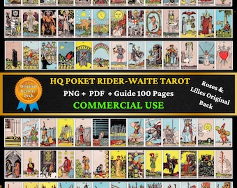 Pocket Rider-Waite Tarot 2.5" x 4.25" Restored Edition 300 DPI · 78 Cards + Roses & Lilies Back ·PDF + PNG · Guide Included + Commercial Use