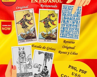 Rider–Waite–Smith Tarot – Spanish Edition | 78 Restored Cards: Original & Grayscale + Roses and Lilies Card Back | PDF, PNG | Commercial Use