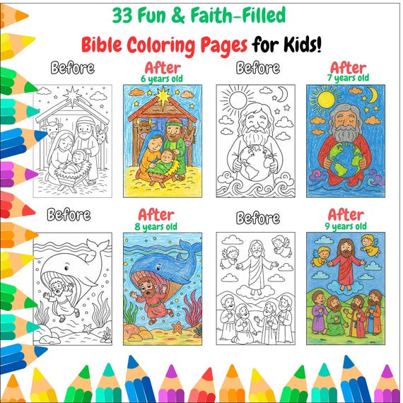 La Biblia para Colorear para Niños, 33 Escenas Bíblicas, Regalo de Navidad, Libro Colorear Antiguo y Nuevo Testamento, PDF