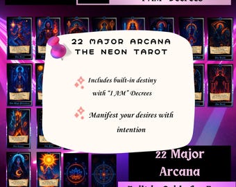 Neon Tarot • 22 Major Arcana • Digital Deck with "I AM" Affirmations • Cosmic Tarot with Built-In Readings
