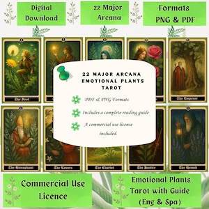Tarot Botánico + Guía de Lectura | 22 Arcanos Mayores para la Sanación y el Autodescubrimiento | Licencia de Uso Comercial