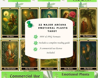 Botanical Tarot + Reading Guide | 22 Major Arcana for Healing and Self-Discovery | Commercial Use License