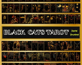 BLACK CATS Tarot, Stunning Black Cat Tarot Deck, 100-Page Tarot Guide, 78 High-Quality Cards for Collectors & Witchy Souls, Pdf + Png Format