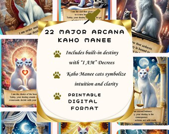 Tarot Cards with "I AM" Decrees, Khao Manee Cats, 22 Major Arcana with Built-In Destiny, Easy Tarot for Beginners