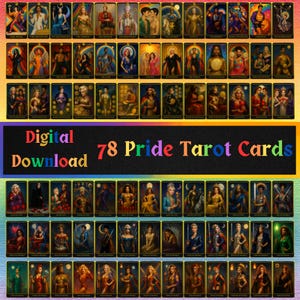 78 Cartas de Tarot del Orgullo Gay, LGBTQ+ Queer, Baraja de Cartas Digitales, Arte Drag, No Binario, Oráculo Imprimible, Digital, PNG y PDF