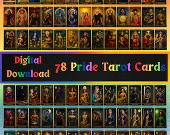 78 Pride Tarot Cards + Guide – LGBTQ+ Queer Digital Deck, Drag Art, Nonbinary, Printable Oracle, Inclusive Fantasy Tarot in PDF & PNG Format