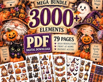 3000+ Halloween Gnome Ephemera Bundle, Printable Stickers, 79-Page PDF, Junk Journal & Scrapbooking Kit