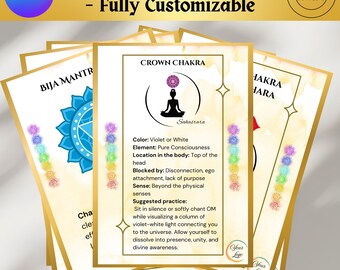 21 Chakra Cards: Affirmations, Bija Mantras & Energy Guide – PLR License – Editable Canva Template Customizable with Your Logo