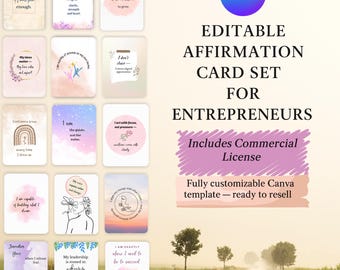Printable PLR Affirmation Cards, Inspirational Quote Cards, Editable Canva Templates for Entrepreneurs, Resell Rights Included