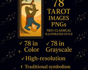 78 Traditional Tarot Images PNG, Color & Grayscale, Neo-Classical Style, Perfect for Creating Decks, Canva Templates, Commercial Use Allowed