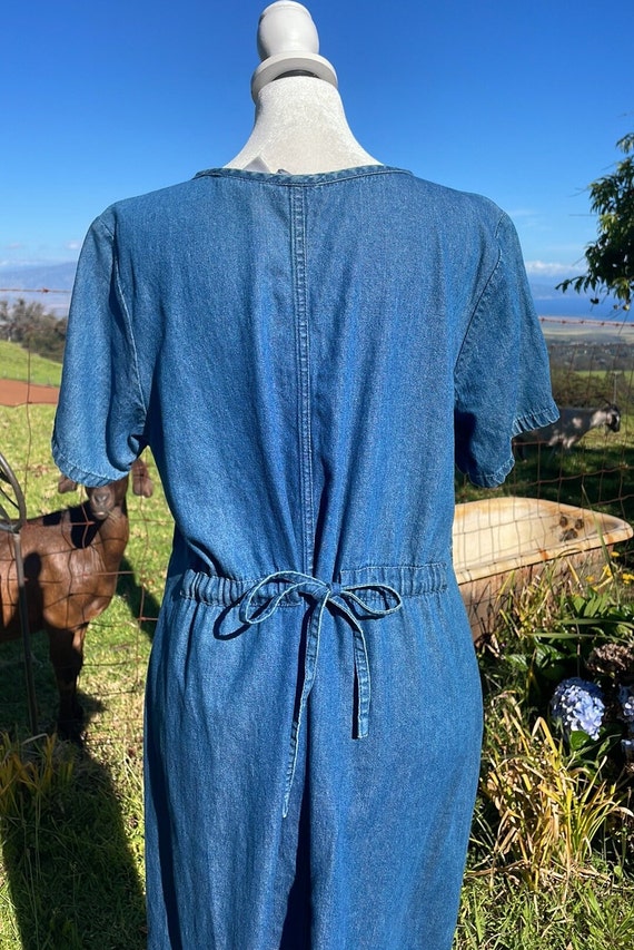 VTG Y2K Embroidered Denim Short Sleeve Maxi Dress… - image 5