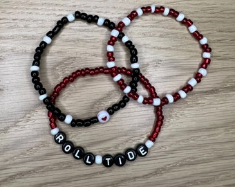 Roll Tide! Set of 3 strand layering stretch beaded bracelets.