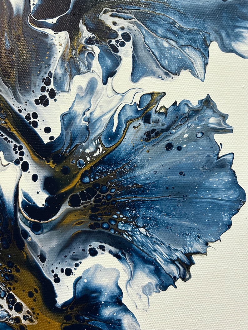 Fluid Art - Original Acrylic Dutch Pouring Navy- Gold on Gallery Canvas ...