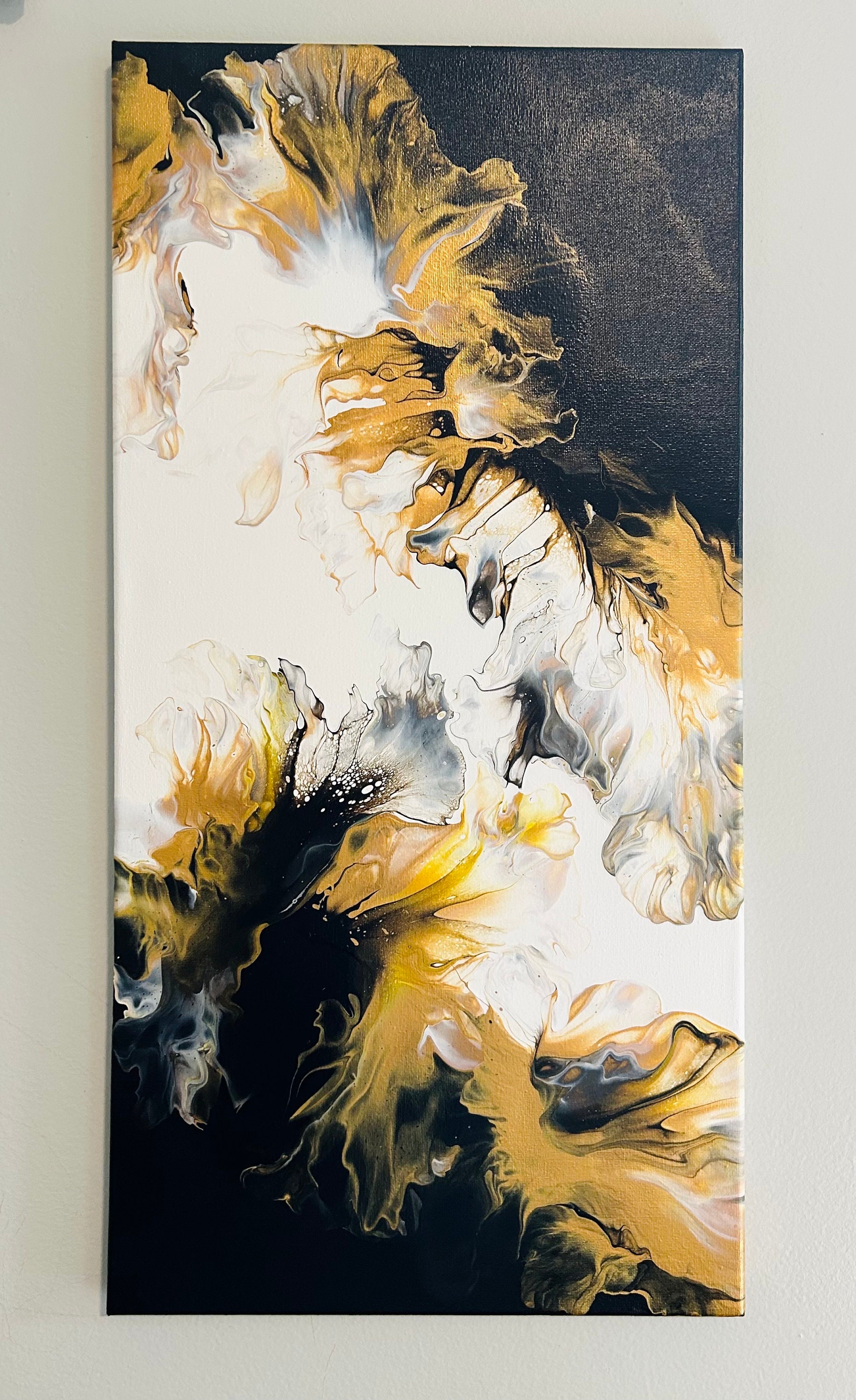 Fluid Art - Original Acrylic Dutch Pouring Black , White and Gold - Etsy