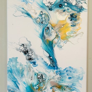 Fluid Art - original Acrylic Dutch pouring  Aqua- Gold #2