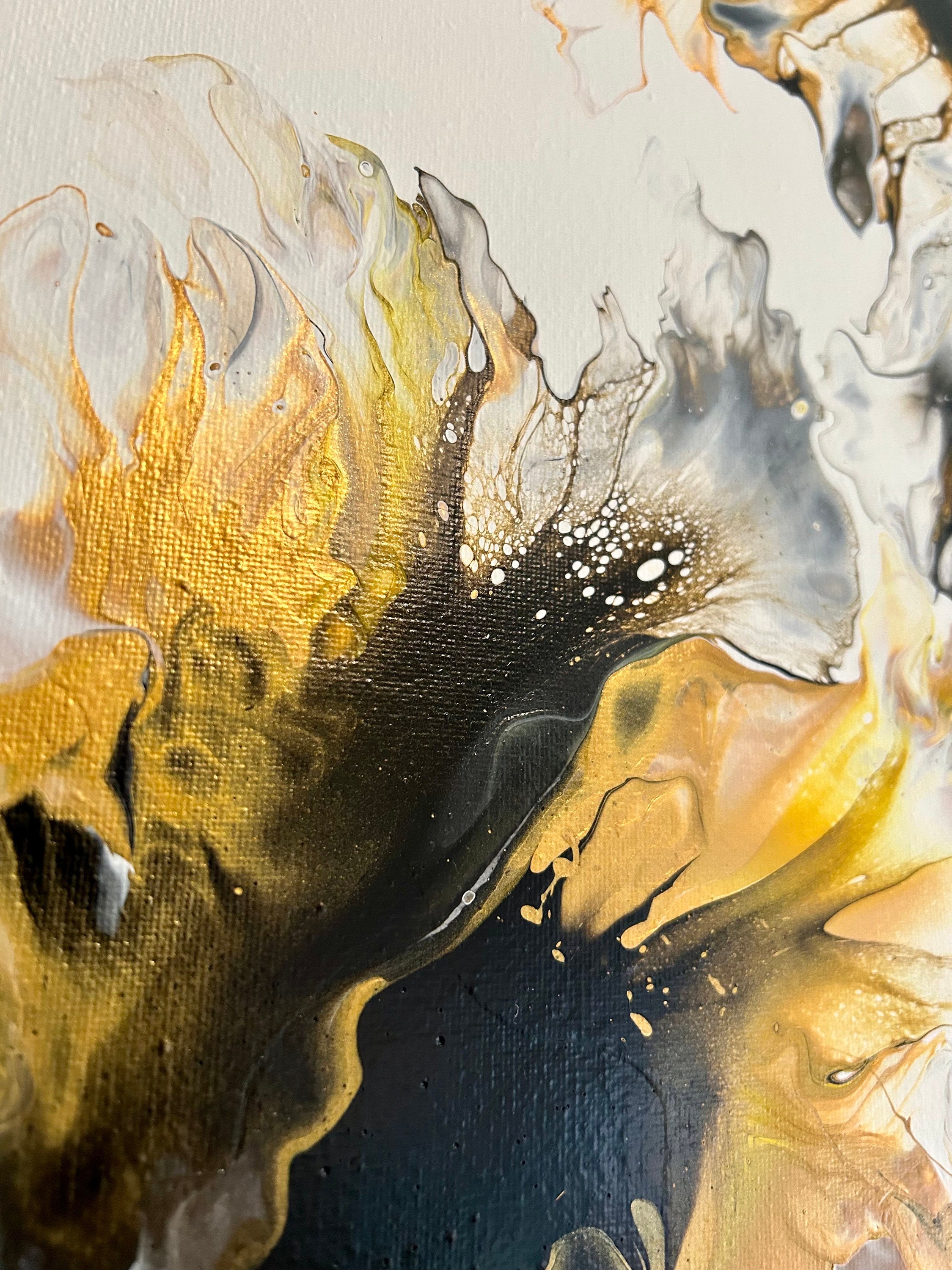 Fluid Art - Original Acrylic Dutch Pouring Black , White and Gold - Etsy