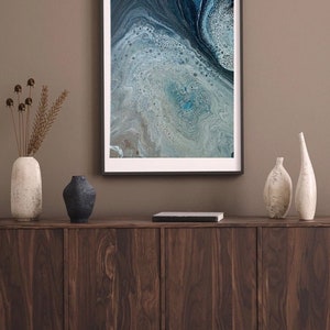 Fluid Art - “Andaman” original Acrylic pouring Deep-light   blue   Ocean like on   canvas 16”x20”