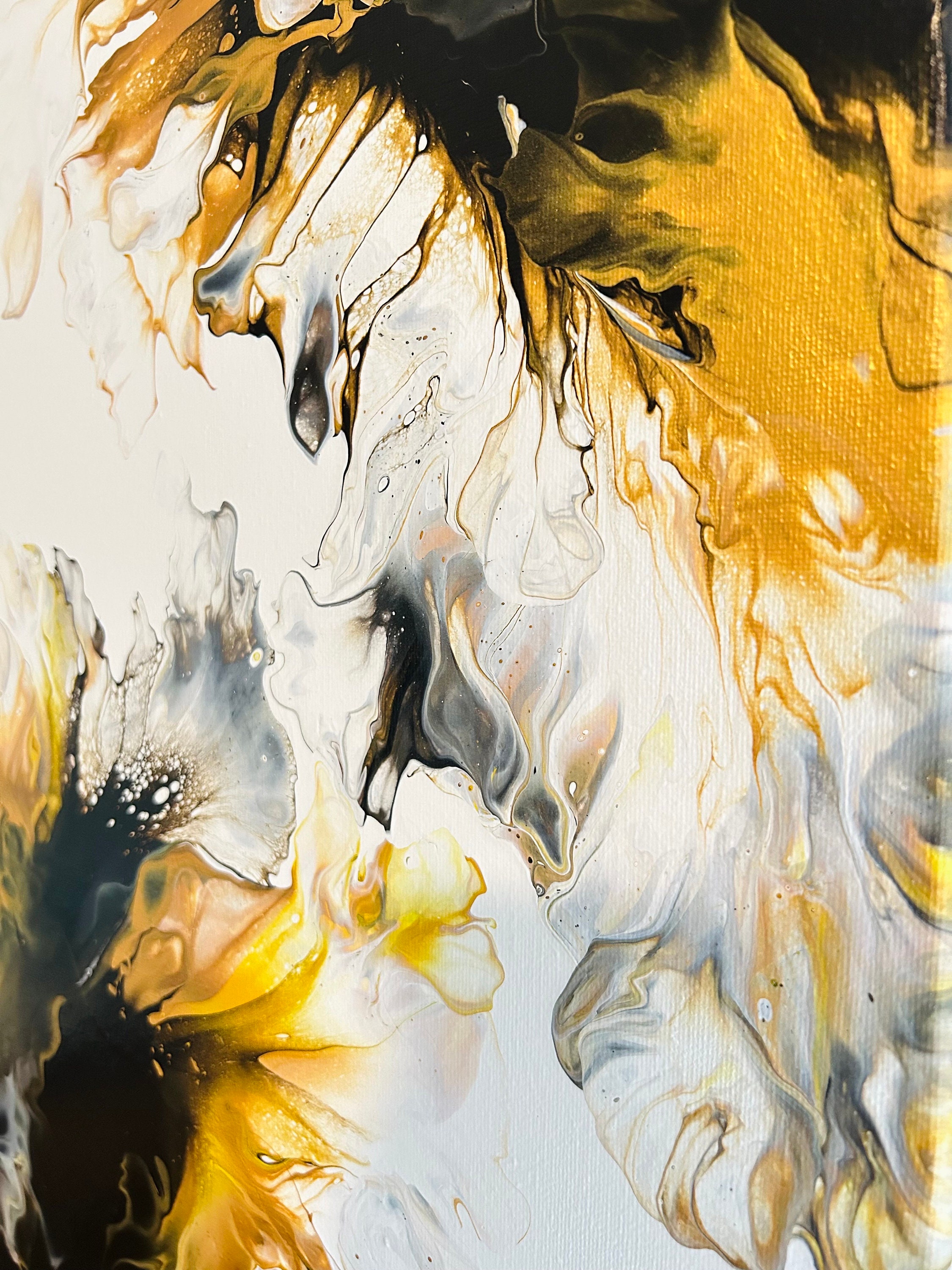 Fluid Art - Original Acrylic Dutch Pouring Black , White and Gold - Etsy