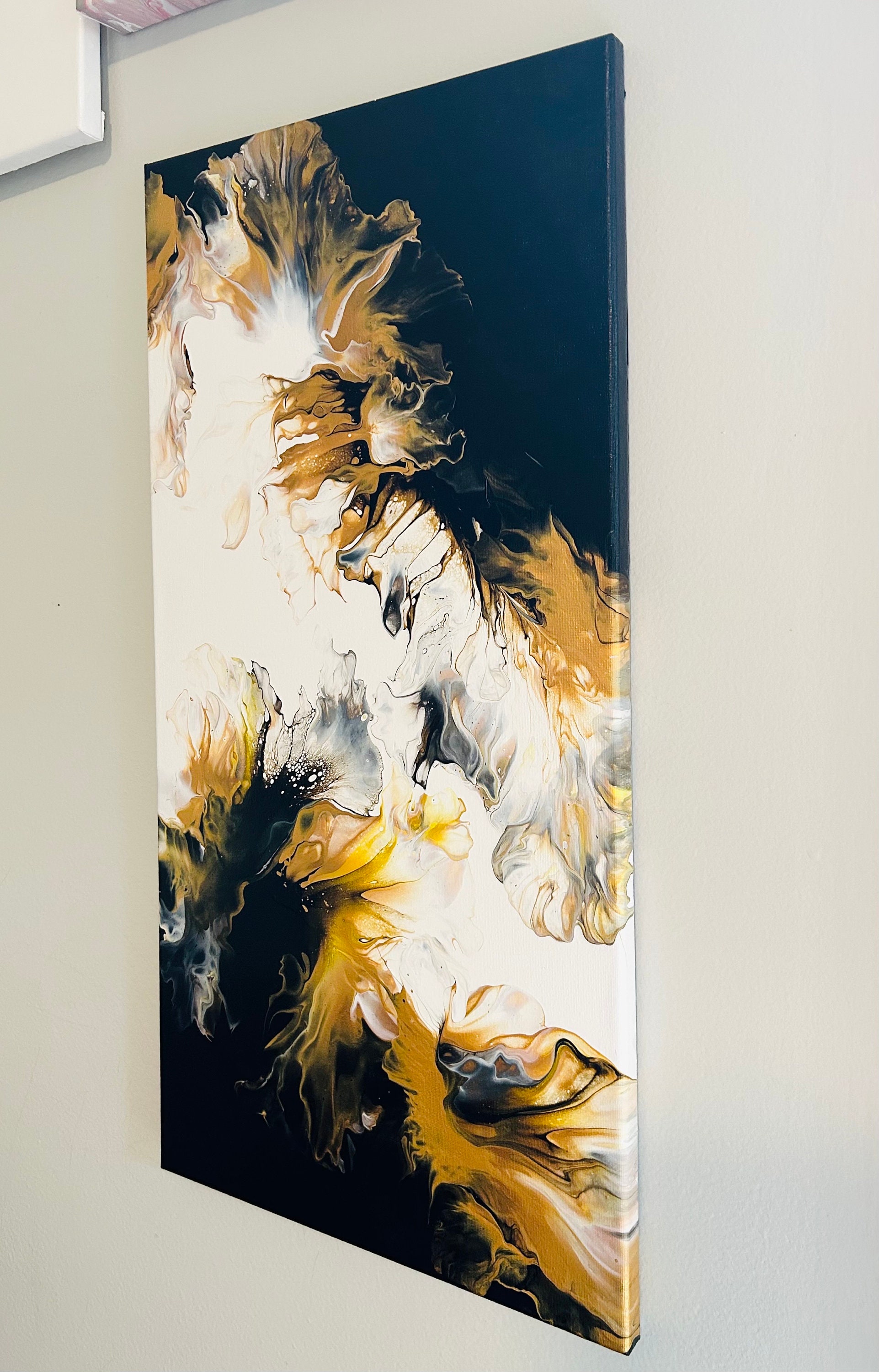 Fluid Art - Original Acrylic Dutch Pouring Black , White and Gold - Etsy