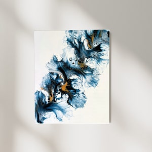 Fluid Art - original Acrylic Dutch pouring  Navy- Gold on gallery canvas