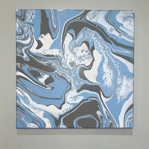 Fluid Art - original Acrylic pouring pastel blue