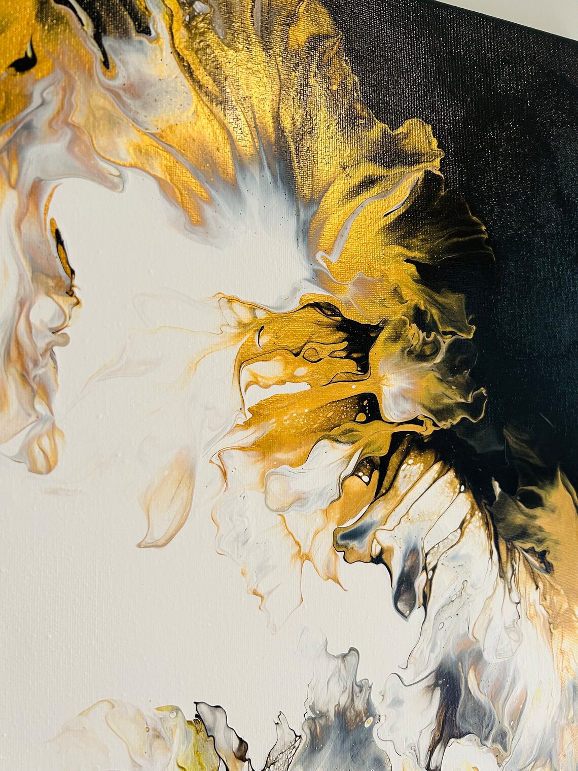 Fluid Art - Original Acrylic Dutch Pouring Black , White and Gold - Etsy