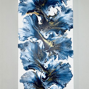 Fluid Art - original Acrylic Dutch pouring  Navy- Gold on gallery canvas