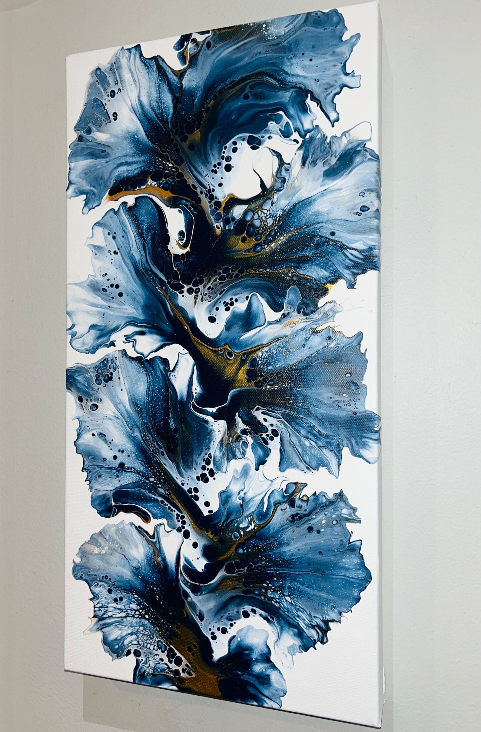 Fluid Art - Original Acrylic Dutch Pouring Navy- Gold on Gallery Canvas ...