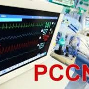 Può includere: Un monitor medico che mostra i segni vitali, tra cui la frequenza cardiaca, la pressione sanguigna e la saturazione di ossigeno. Il monitor è etichettato "PCCN".