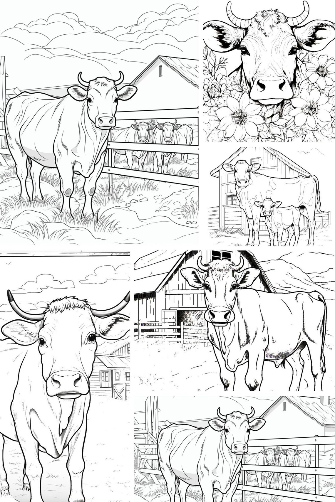 Cow Coloring Pages Set - Etsy
