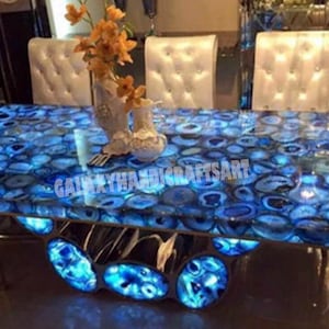 Blue Agate Coffee Table | Custom Bar Table & Counter Top | Kitchen Island Backsplash | Side Table | Center Table | Gemstone Furniture