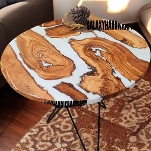 White Live Edge Epoxy Table | Epoxy Center Table | White Coffee Table | Natural Wood Epoxy Table Home Furniture
