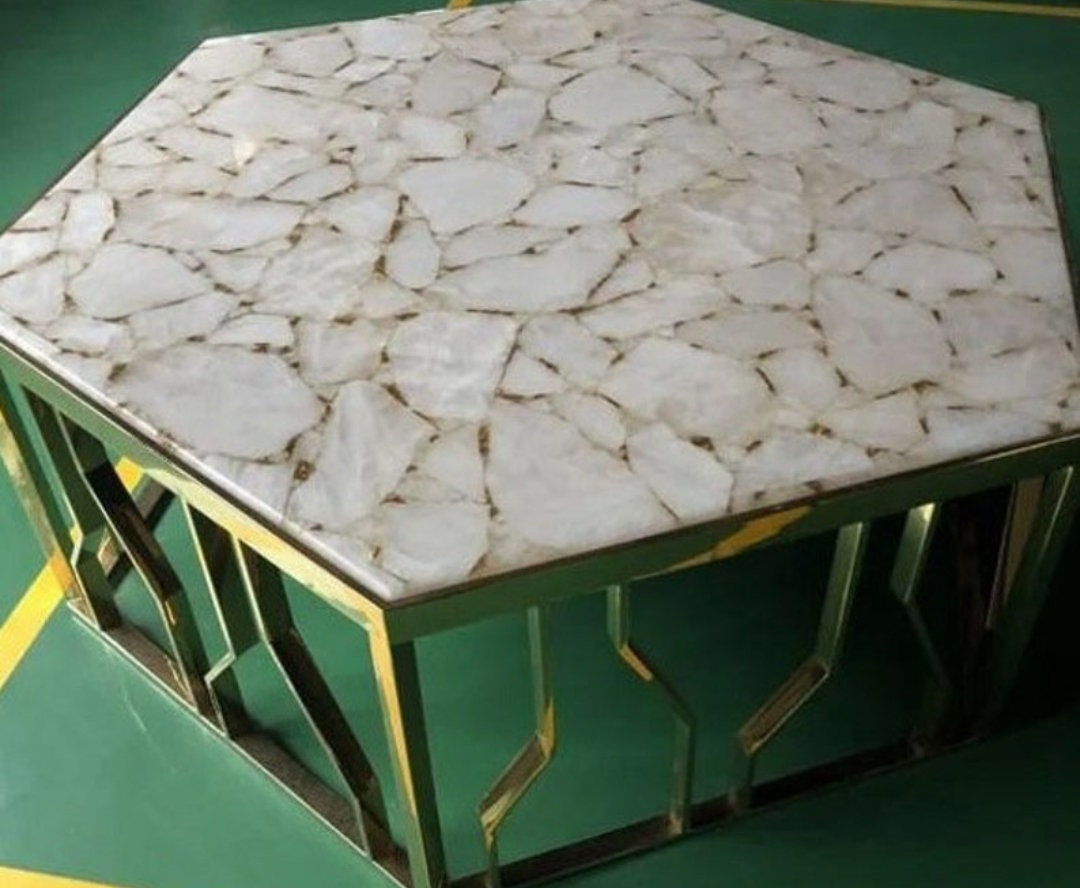 White Quartz Semi Precious Stone Coffee Table Top - Etsy